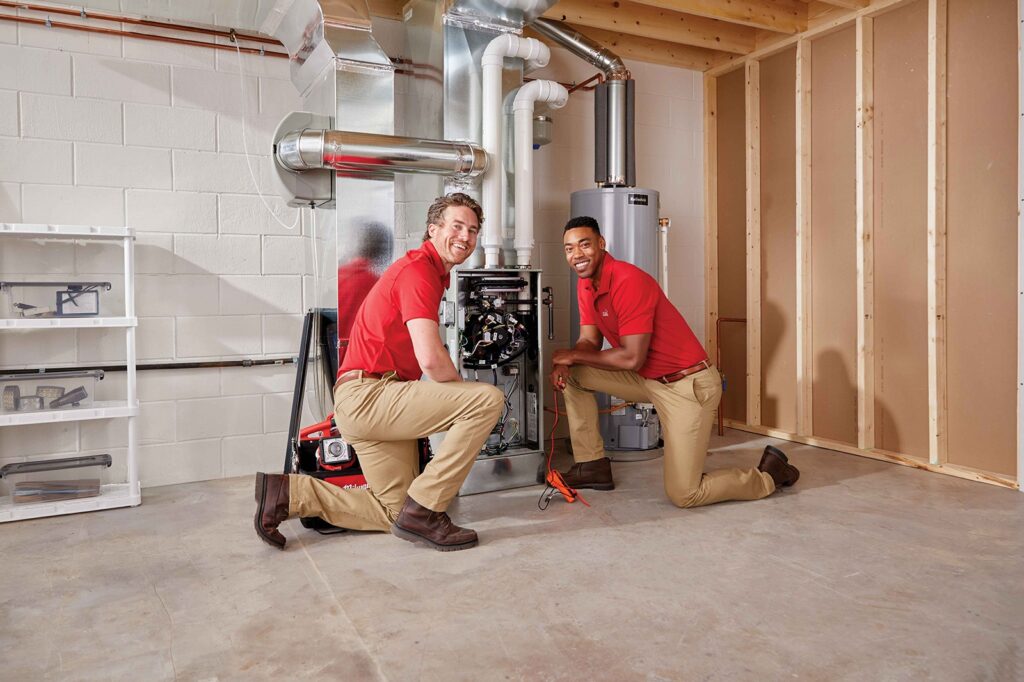 Technicians with a furnace
