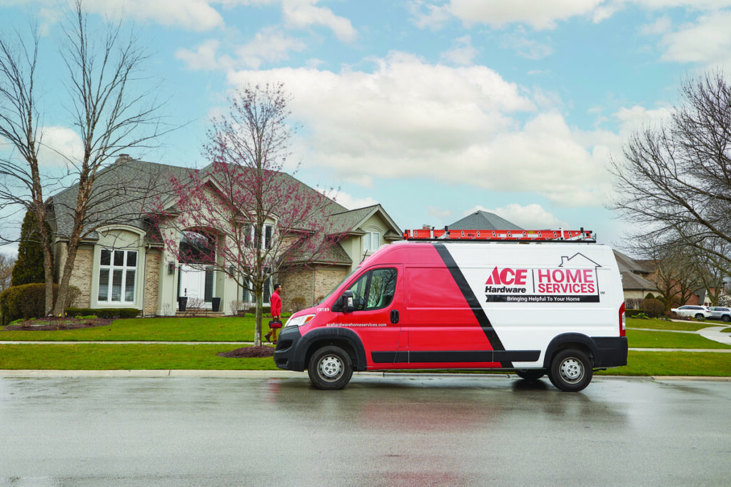 Ace Hardware Home Services van parked outside of a home